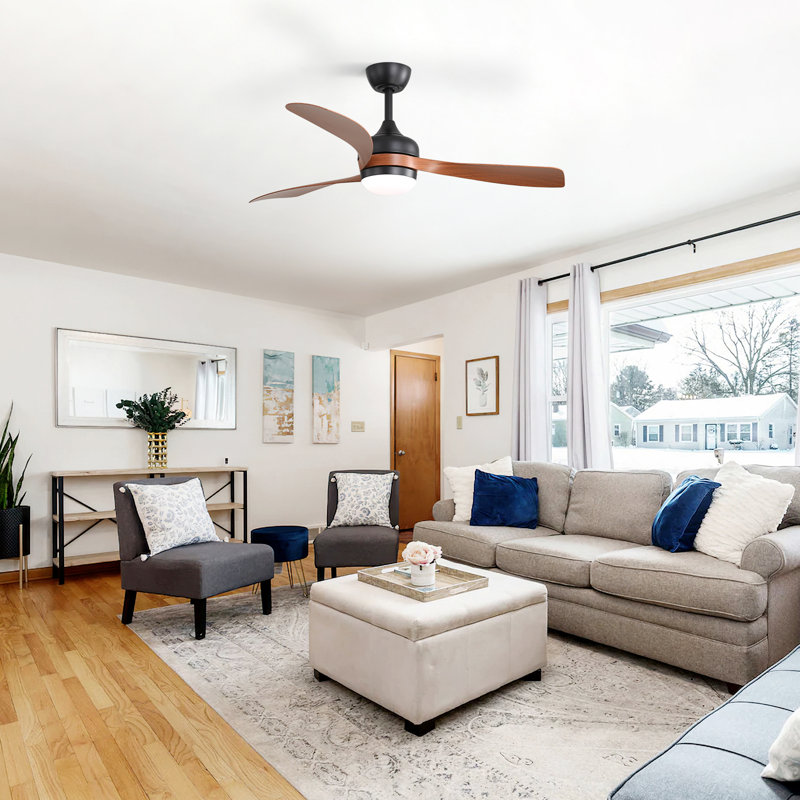 Damecia 52'' Modern Ceiling Fan With Led Light And Remote Control Dc Motor, Brown