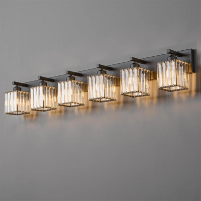 Luminaire de salle de bain moderne en cristal avec 6 lumières, fabrication en métal durable, compatibilité E26, installation facile, design élégant