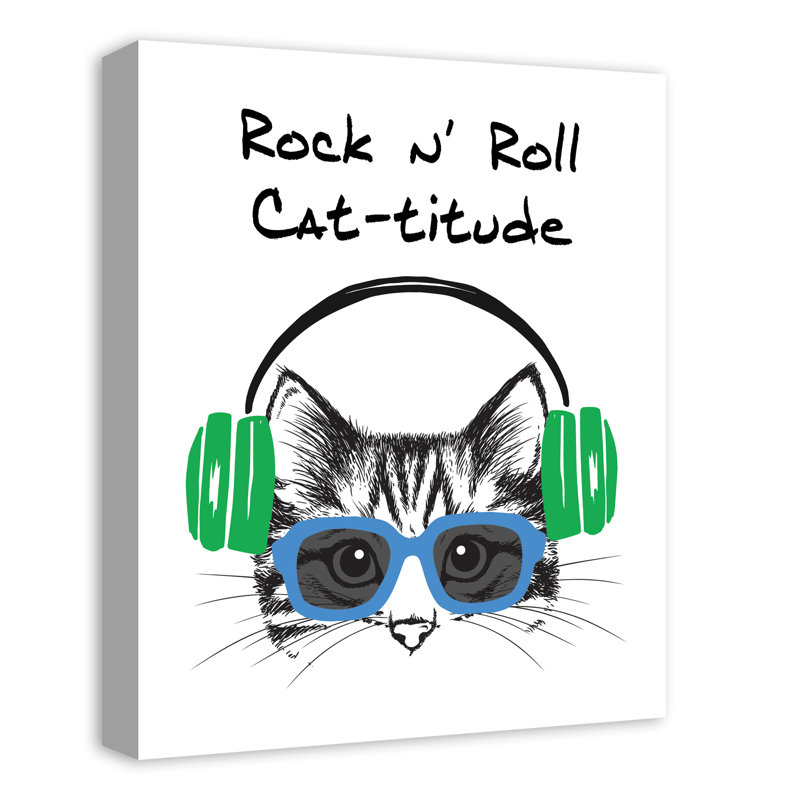 Art sur toile Rock N 'Roll Cattitude, Vert, H 14 po x l 11 po x P 1,25 po