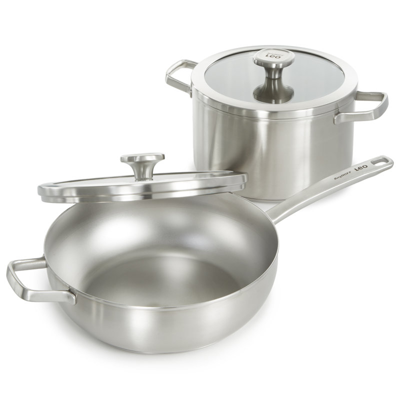 Batterie de cuisine BergHOFF Leo Graphite 4Pc avec couvercles en verre, acier inoxydable recyclé 18/10