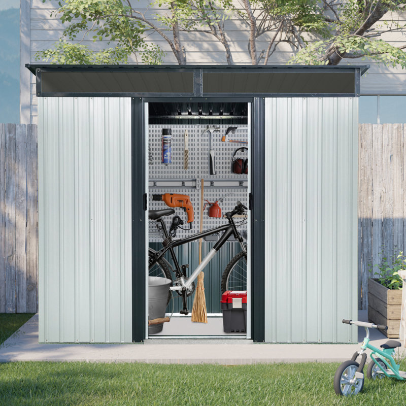 8 X 6 Ft Resin Outdoor Storage Shed Waterproof Shed With Floor & Two Windows & Lockable Door, Tool Shed For Garden, Patio, Backyard,Gray