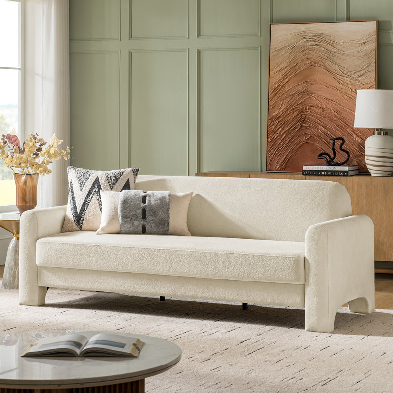 Werts 182.8cm Modern Curved Wrinkle Resistant Chenille Fabric Sofa, Ivory