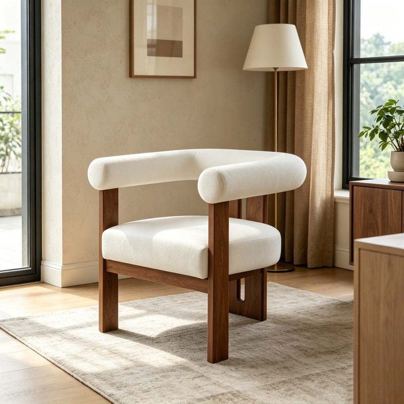 Chaise d'appoint moderne rembourrée avec accoudoirs ronds, Beige