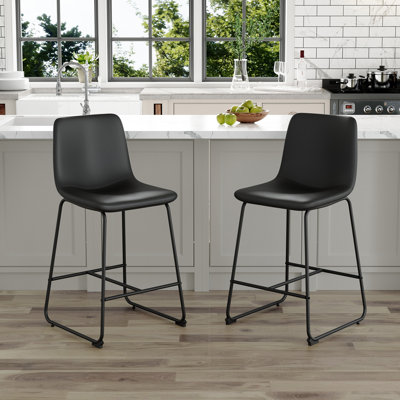 Ensemble de 2 tabourets de bar en polyuréthane de style minimaliste moderne - noir, convenant à la cuisine, au bar et à la maison moderne, avec des dimensions de produit de 17,7 x 14,5 x 37 pouces.