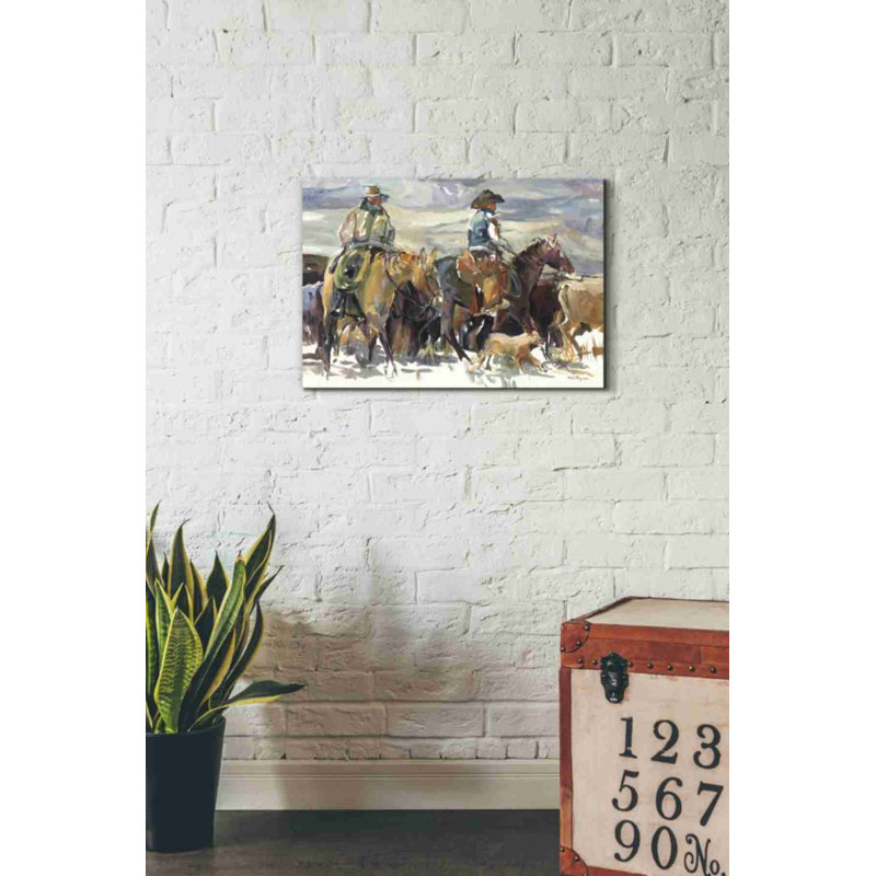 «The Roundup» par Marilyn Hageman, art mural sur toile, H 18 po x l 26 po x P 0,75 po