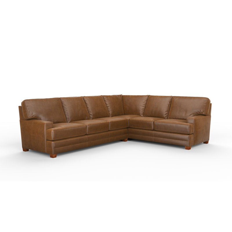 Lanier 3x2 100% Full Top Grain Leather Sectional, Left Hand Facing, Steeplechase Cocoa Genuine Leather