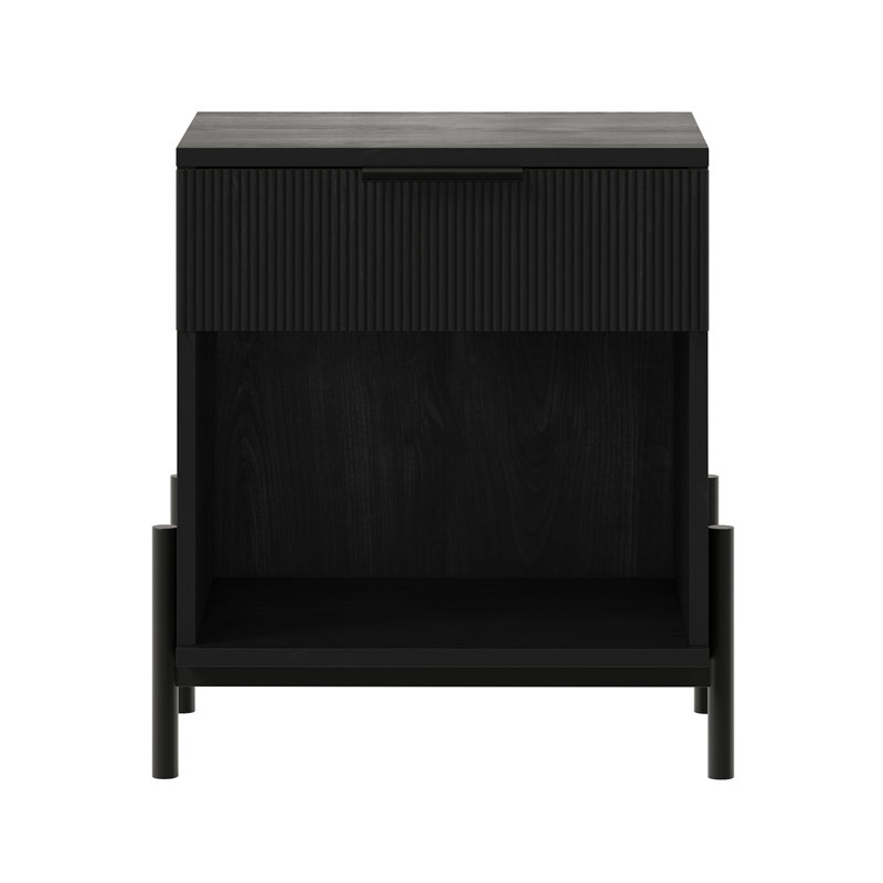 Black Modern 1-Drawer Nightstand with Open Cubby