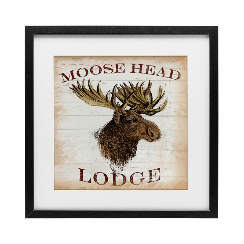 Moose Head Lodge, reproduction encadrée sous verre, design par Lula Bijoux & co., H 13 po x l 13 po, Cadre noir minuit
