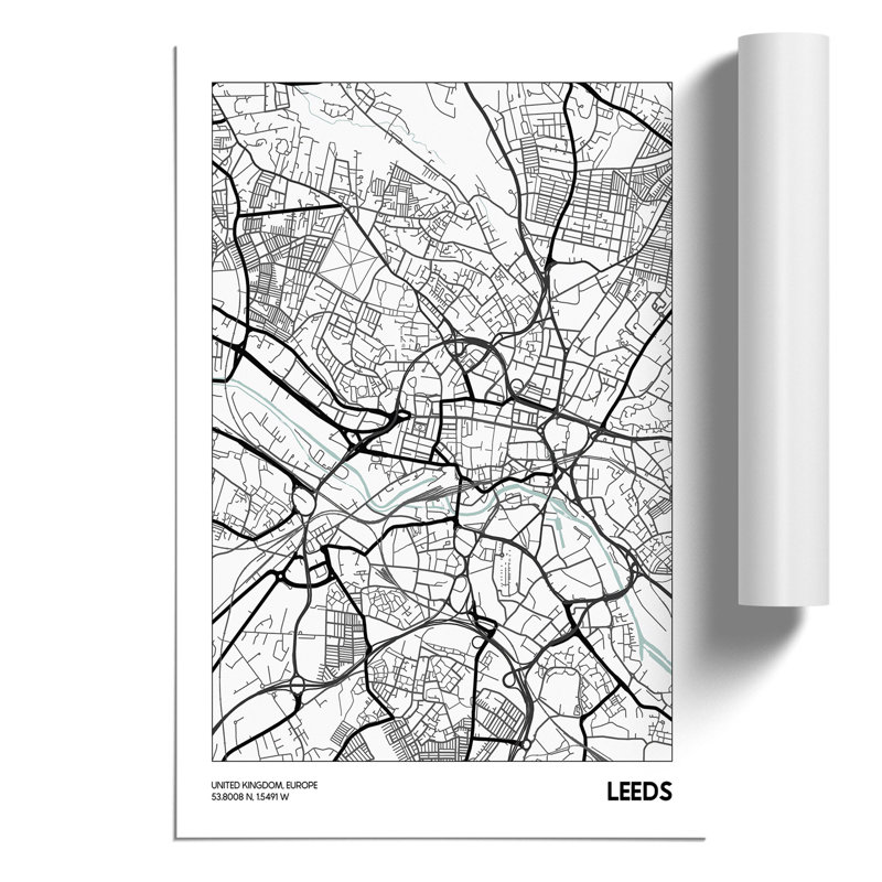 Map Leeds UK - Unframed Graphic Art, 84cm H x 59cm W x 0.1cm D
