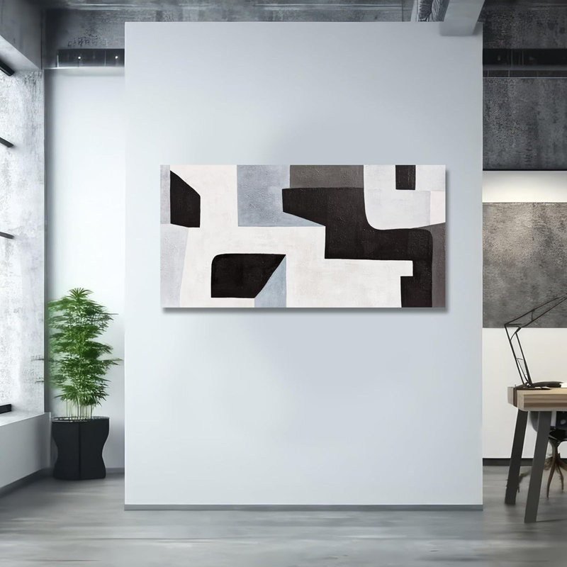 Abstrait, art mural moderne, art minimaliste moderne, noir, gris et bleu, forme irrégulière, décoration sur toile, art mural abstrait, œuvre d'art encadrée pour le salon, la chambre, le bureau, 24 po x 48 po