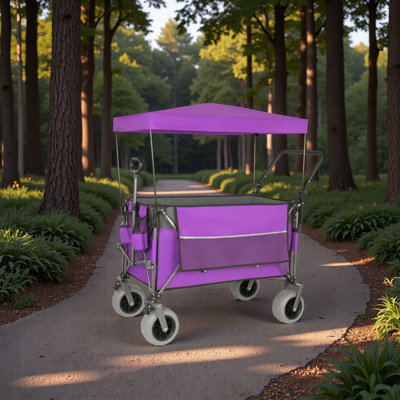Multi-Functional Push-Pull Folding Wagon Cart with Rotating Handle & Canopy, 9"x4" Beach Tires for Camping & Beach, Load Capacity 480lbs, 300L Large Capacity for Transport,Outdoor Use
