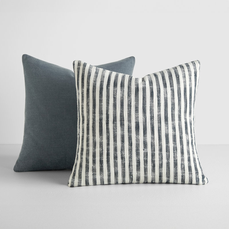 2-Pack Yarn-Dyed Patterns Decor Throw Pillows in Yarn-Dyed Bengal Stripe / Solid, Navy/Navy Striped