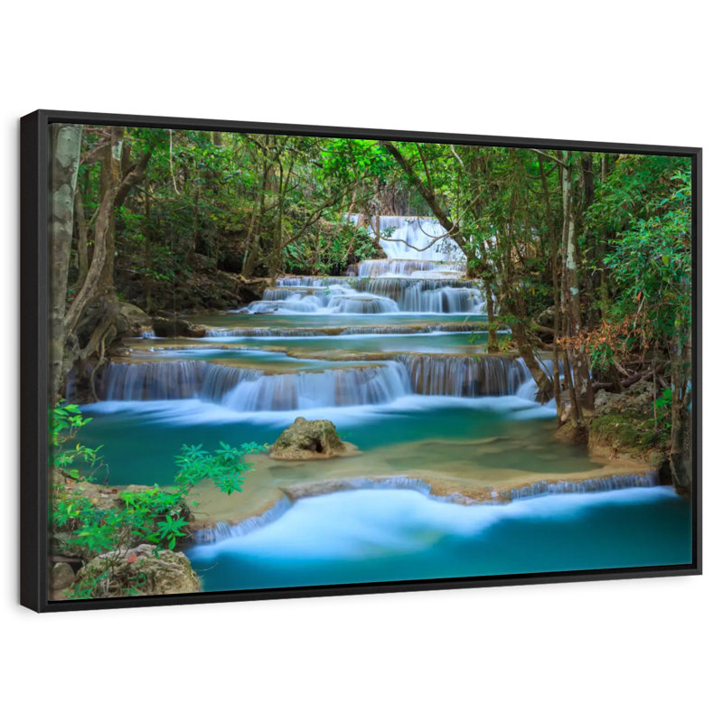 Kanchanaburi Forest Waterfall, Floating Frame Black, 43" X 29"