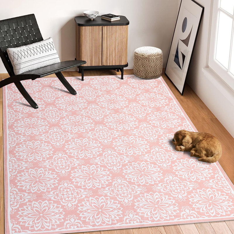 Washable Area Rug Modern Low Pile Floral Carpet for Living Room Bedroom Dining Room Nursery Hallway Soft Mark Resistant Non Slip Rugs