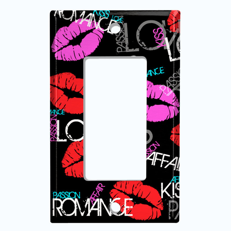 Plaque d'interrupteur en métal (Love Kiss - noir - bascule simple)