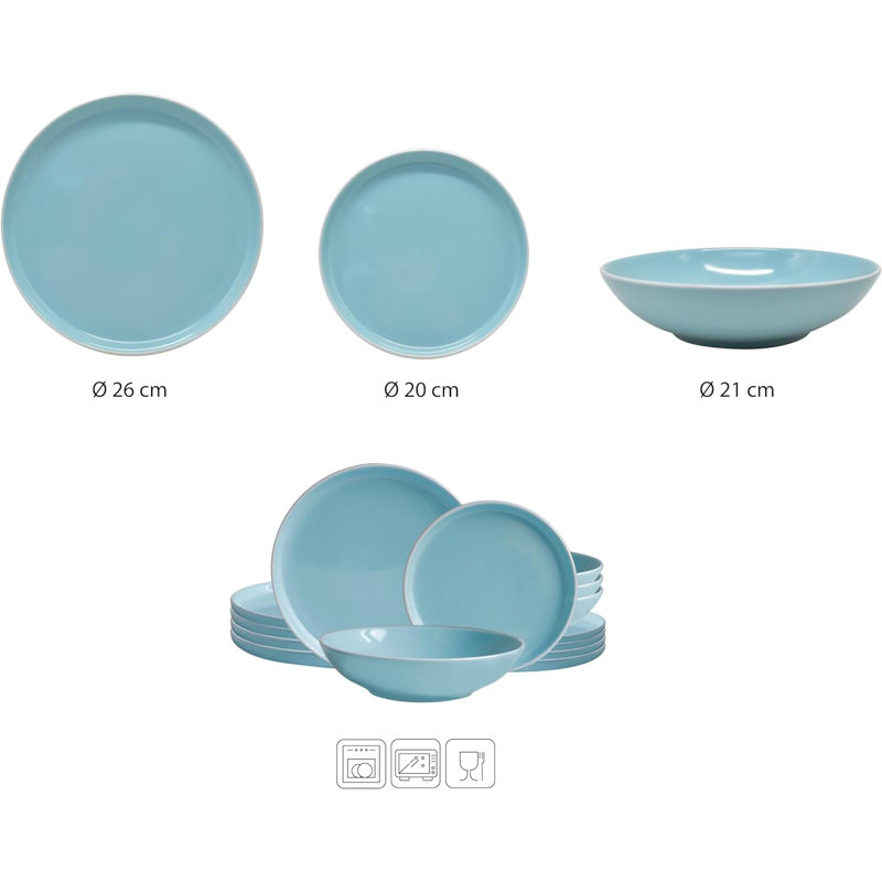 Nerea Stoneware Dinnerware Set 12 Piece - Service for 4, Light Blue