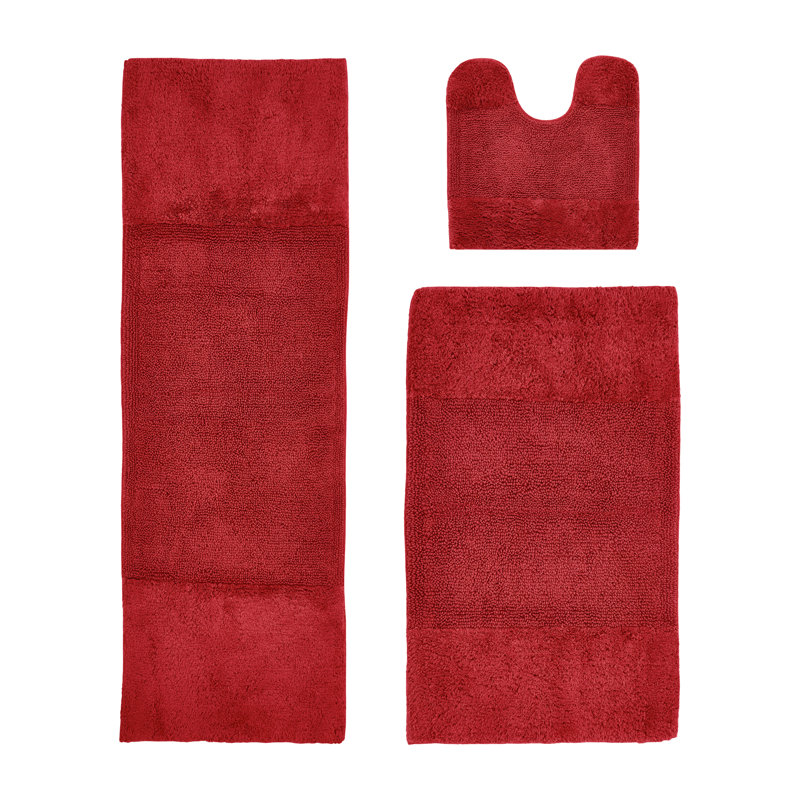 Ensemble de tapis pour salle de bain 3 pièces 100% coton 2155 g / m² Merkle, certifié OEKO-TEX®, envers en latex antidérapant, touffeté moelleux, super absorbant et lavable à la machine pour salle de bain, douche et baignoire, rouge