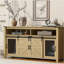 Buffet avec porte de grange coulissante et panneaux grillagés, buffet de ferme avec rangement ouvert-1473141253