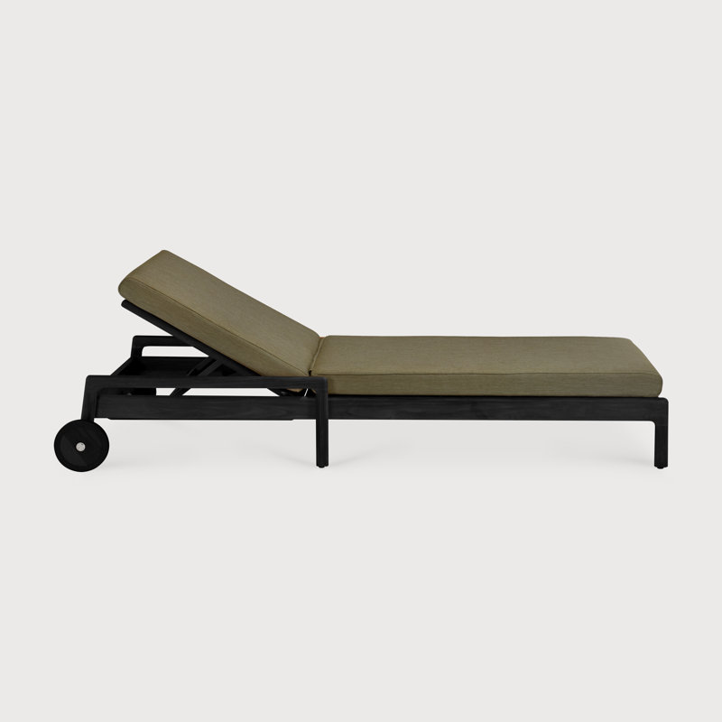 Jack Outdoor Teak Chaise Lounge, Green, Varnished Teak Black
