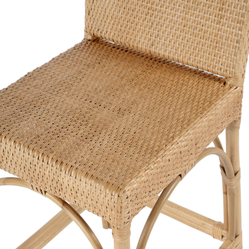 Serienna Blue & White Rattan Low Back Counter Stool, Natural, Counter Stool (24" Seat Heigh)t