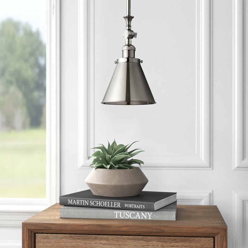 Luminaire suspendu conique à 1 lumière Donovan, Nickel poli, Nickel poli