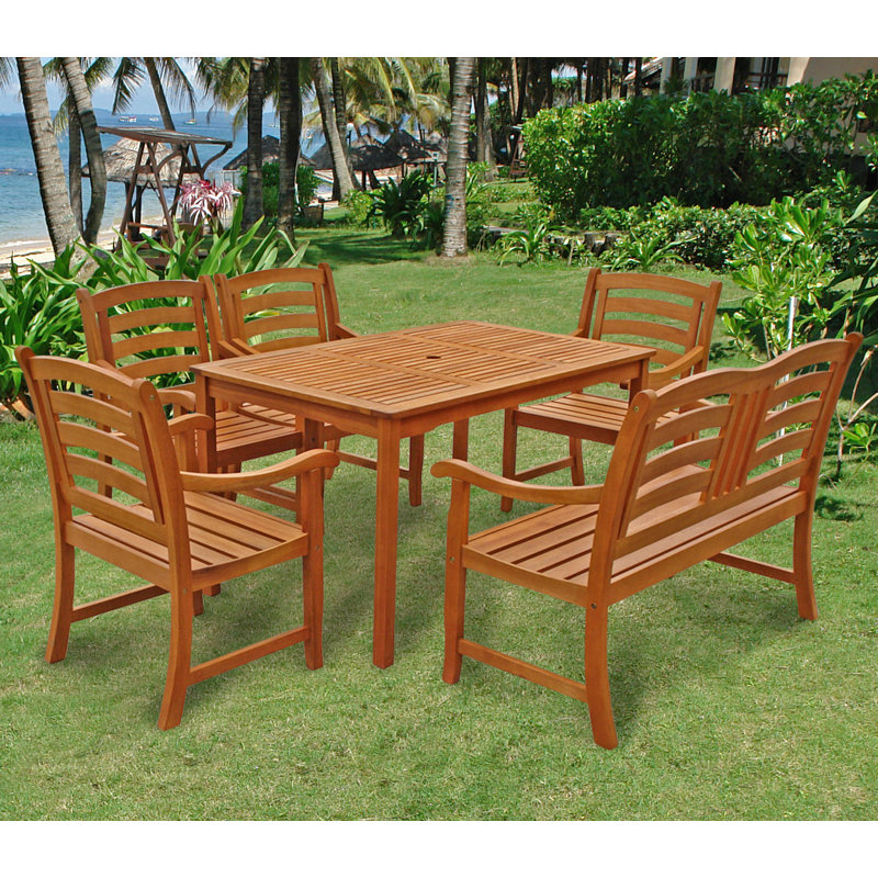 Izaguirre 6 - Person Wood Patio Dining Set with Rectangular Table