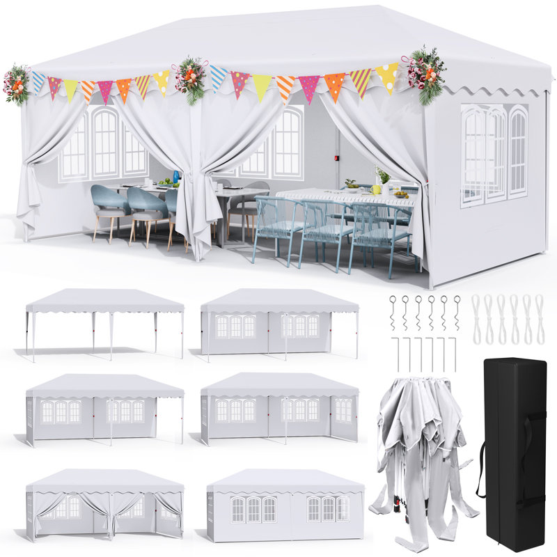 20 Ft. W x 10 Ft. D Steel Pop-Up Canopy, White