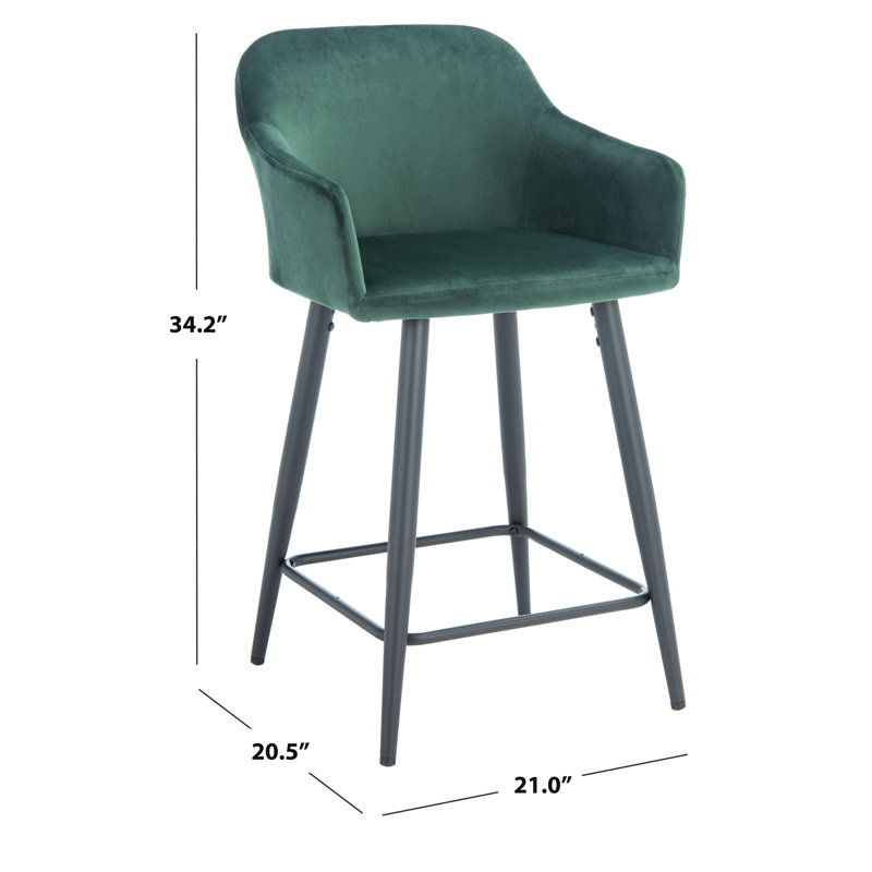 Ivanna Upholstered Counter Stool with Metal Frame, Malachite Green Velvet