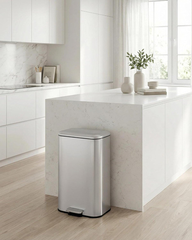 Poubelle en acier inoxydable avec poubelle à couvercle à fermeture en douceur 5,2 à 13 gallons avec seau amovible, 8