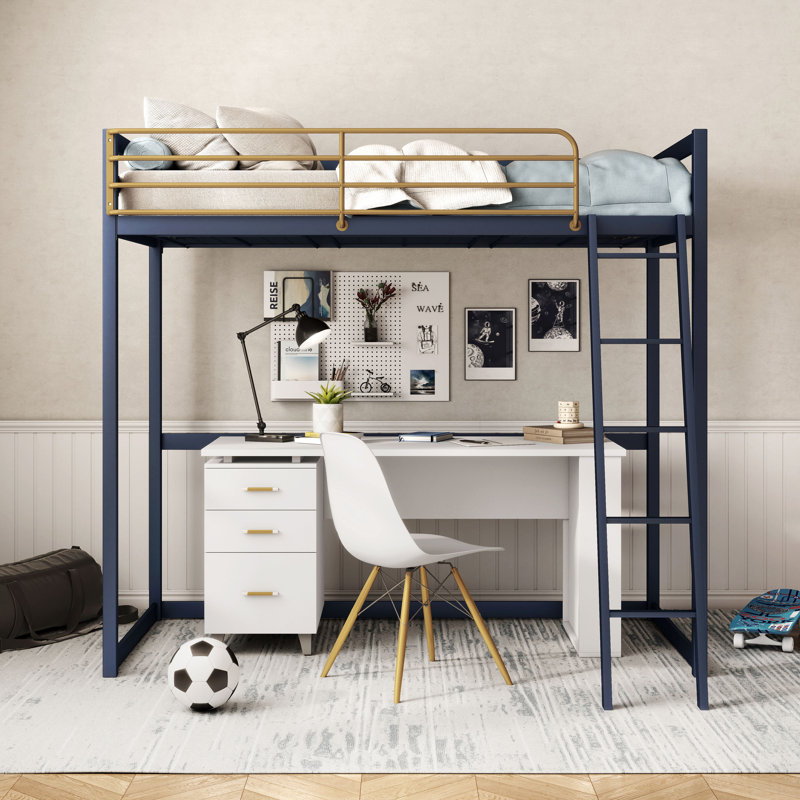Lit mezzanine Audreena, Bleu marine, Simple