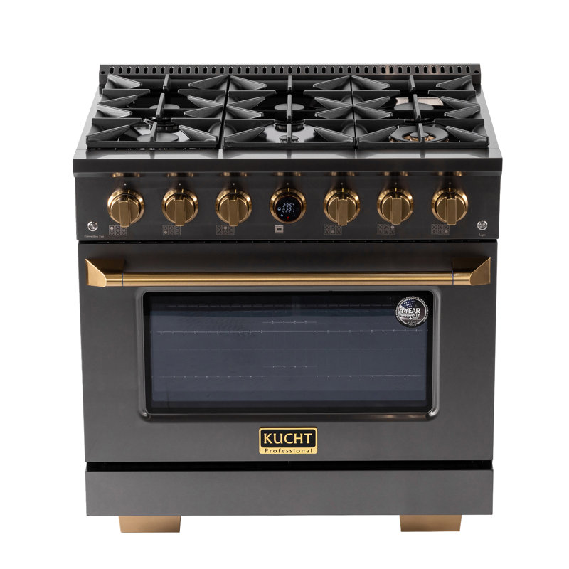 36 in. 5.2 cu. ft. 6 Burners Dual Fuel Range with Kucht Horus Thermostat, Stainless Steel/Gold, Natural Gas