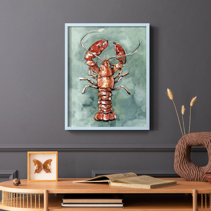 Aquatic Lobster II, reproduction encadrée - bois massif, Bleu, H 10 po x l 8 po
