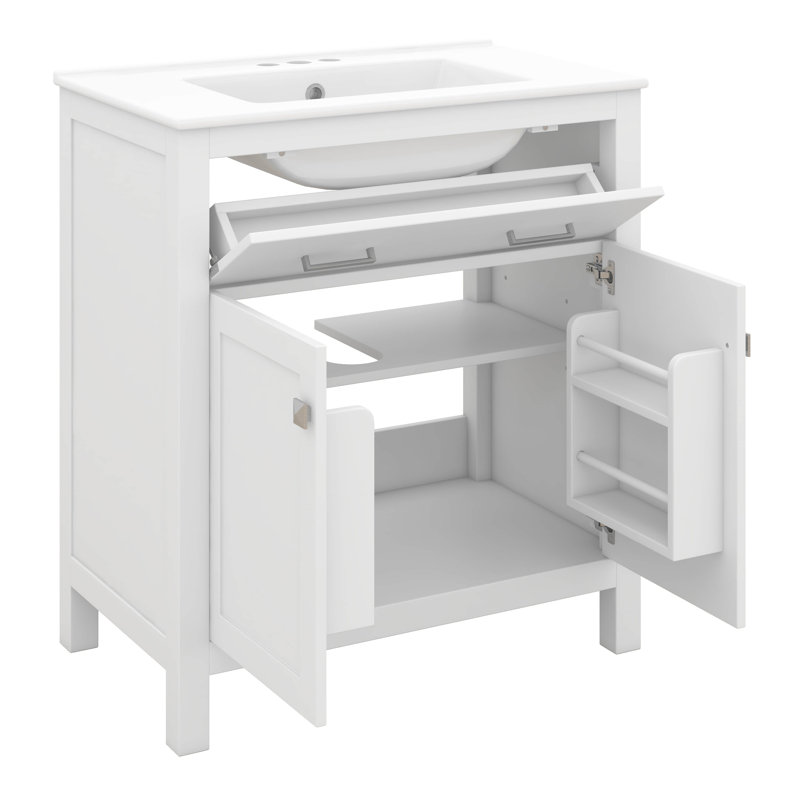 60" Bathroom Vanity With Double Sink, Bathroom Vanity Set With Double Vanities (Separate), Adjustable Shelf, Soft Close Doors And Flip Drawer
