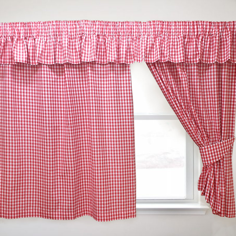 GINGHAM Curtain Pelmet, Width 335 x Drop 25 cm, Red