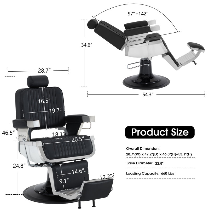 Heavy Duty Hydraulic Barber Chair, Reclining Salon Chair