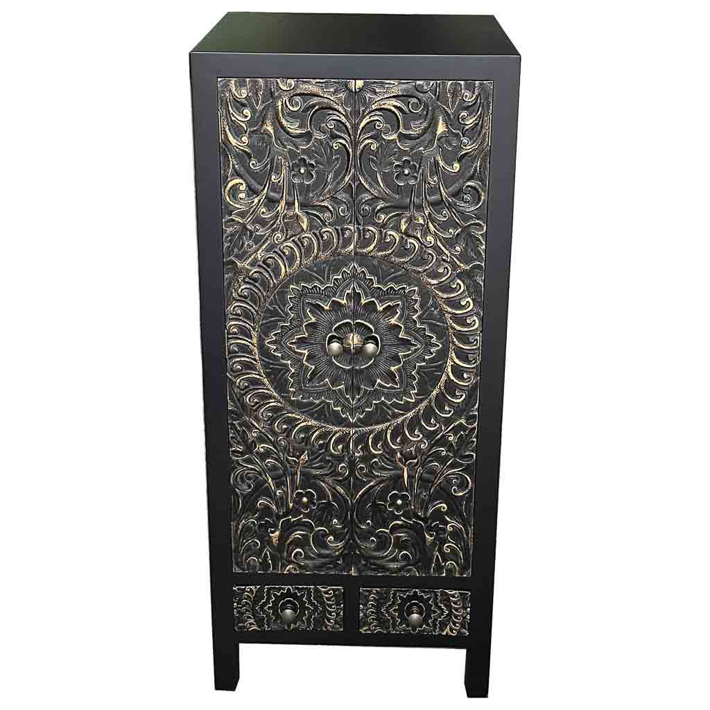 WOODEN CUPBOARD WITH 2 DRAWERS AND 2 DOORS