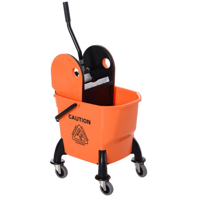 6.9 Gal/26L Mop Bucket with Wringer, Mop Bucket on Wheels, Orange