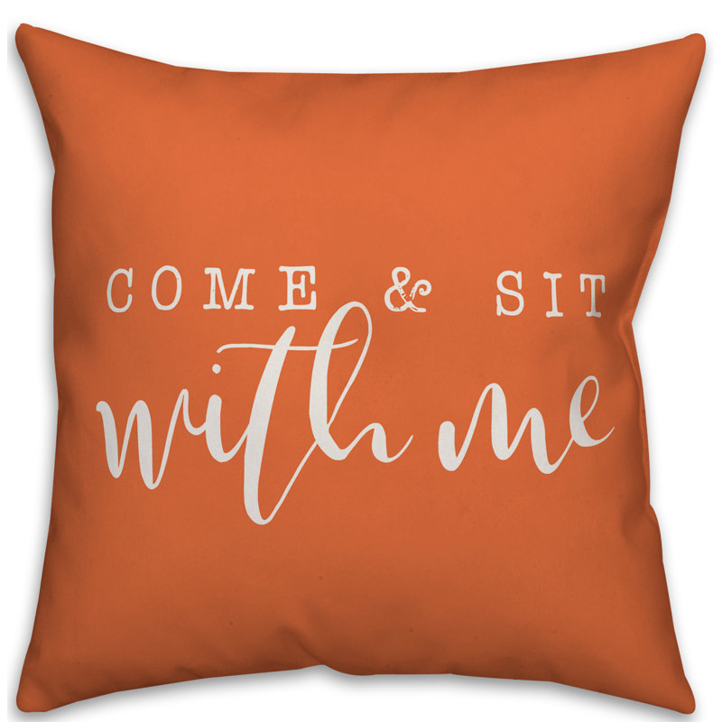 Textual Outdoor Throw Pillow, 18" H x 18" W, Orange