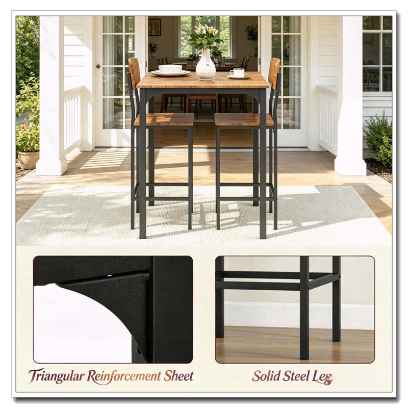 3-Piece Industrial Dining Table and Stools Set