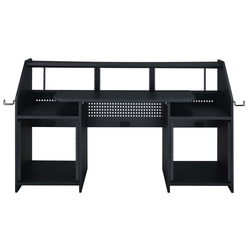 Bureau de musique Franzen avec support pour écouteurs et plateau pour clavier, Noir