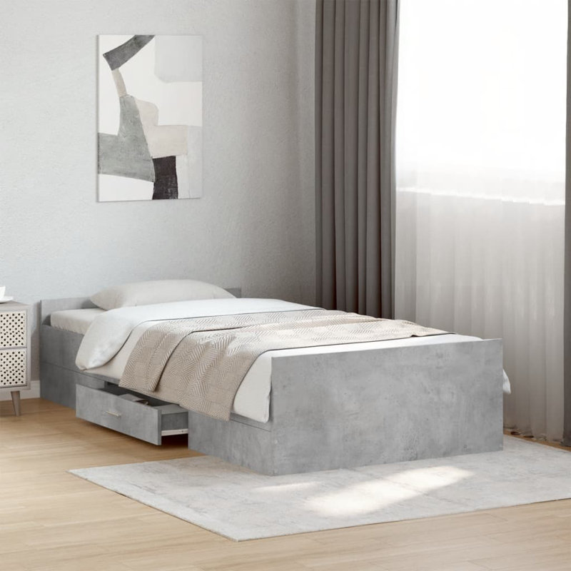 Vidaxl Bed Frame With Drawers Concrete Grey, Small Single (2'6)