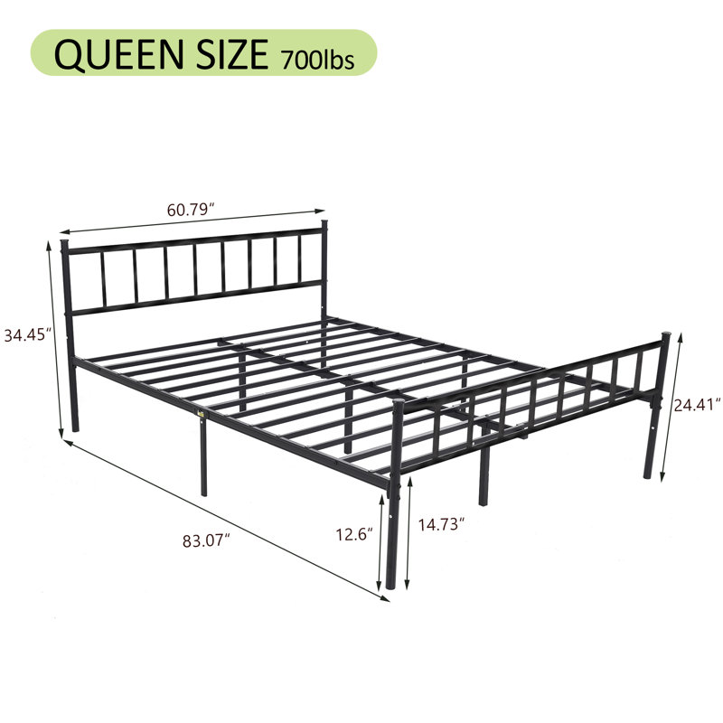 Metal Platform Bed, Black, Queen
