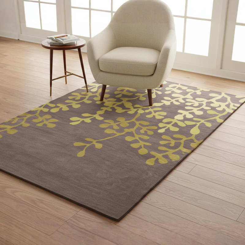 Tapis floral en laine touffeté à la main brun, gris, vert et jaune Ailey Authentic, 8 pi x 10 pi