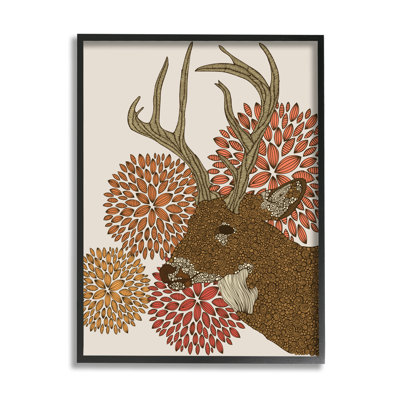 "Buck Deer", faune abstraite, botanique complexe - cadre flottant, impression sur toile