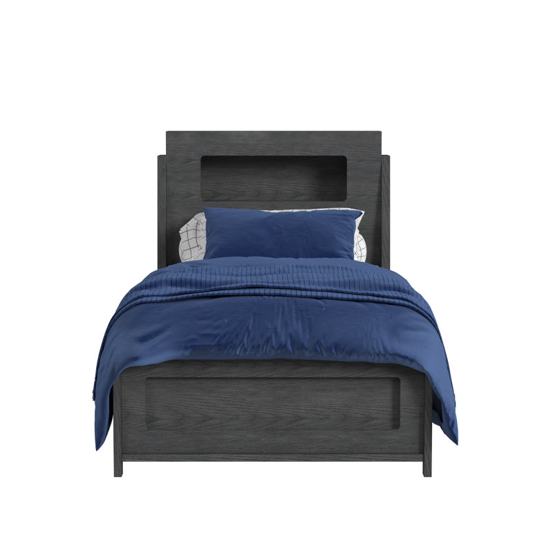 Ivra Complete Platform Bed, Black, Twin, Twin, Midnight Blue Finish