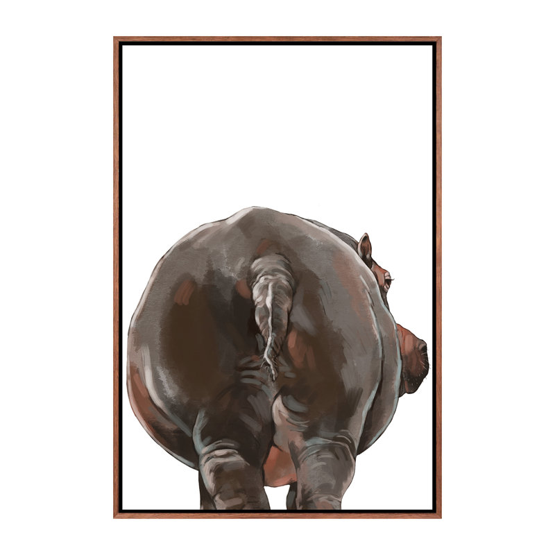 Art hippopotame, H 26 po x l 18 po x P 1,5 po, Toile avec cadre en bois classique