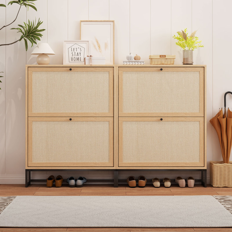 Armoire de rangement pour chaussures en métal et bois manufacturé 16 paires Cula, Naturel