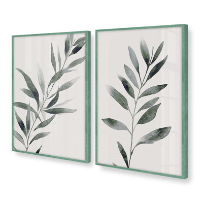" Monochrome Botanica (Green) " by Golden Glow Interiors 2 - Pieces