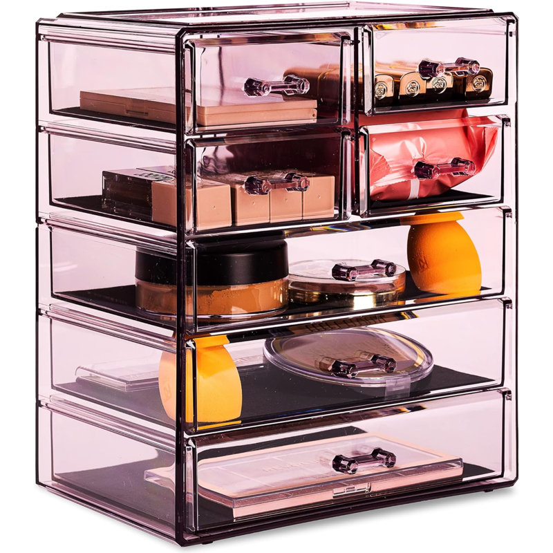 Rangement à 7 tiroirs pour maquillage et bijoux, Mauve