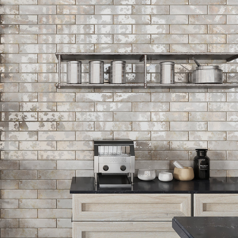 Biarritz 3" x 11.88" Straight Edge Ceramic Brick Look Subway Wall Tile, Beige